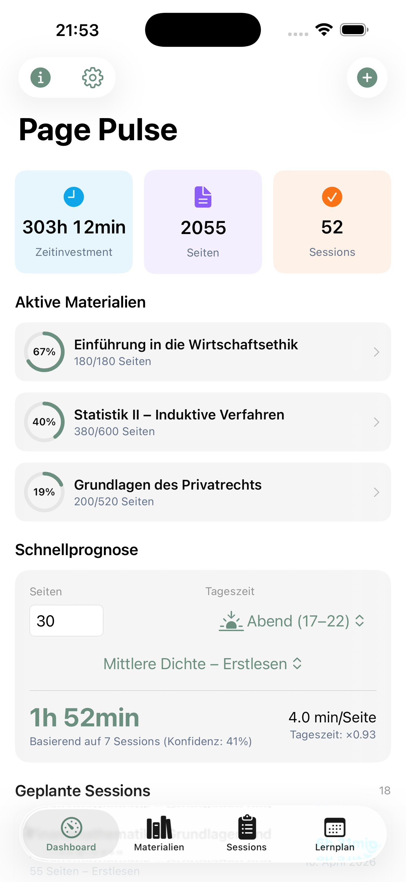 Page Pulse Dashboard auf dem iPhone