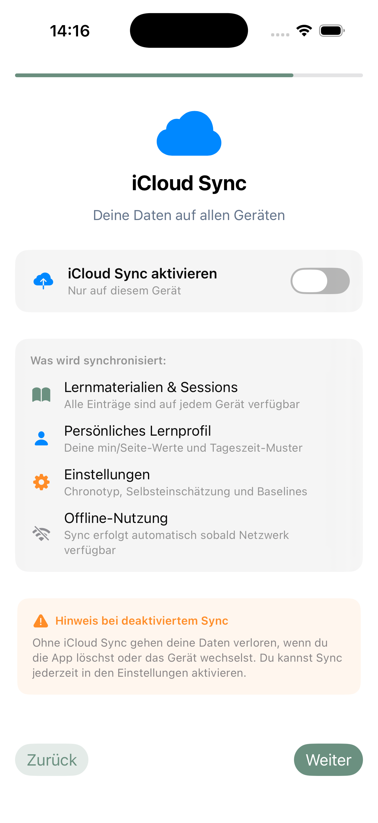 Opt-in für iCloud-Sync
