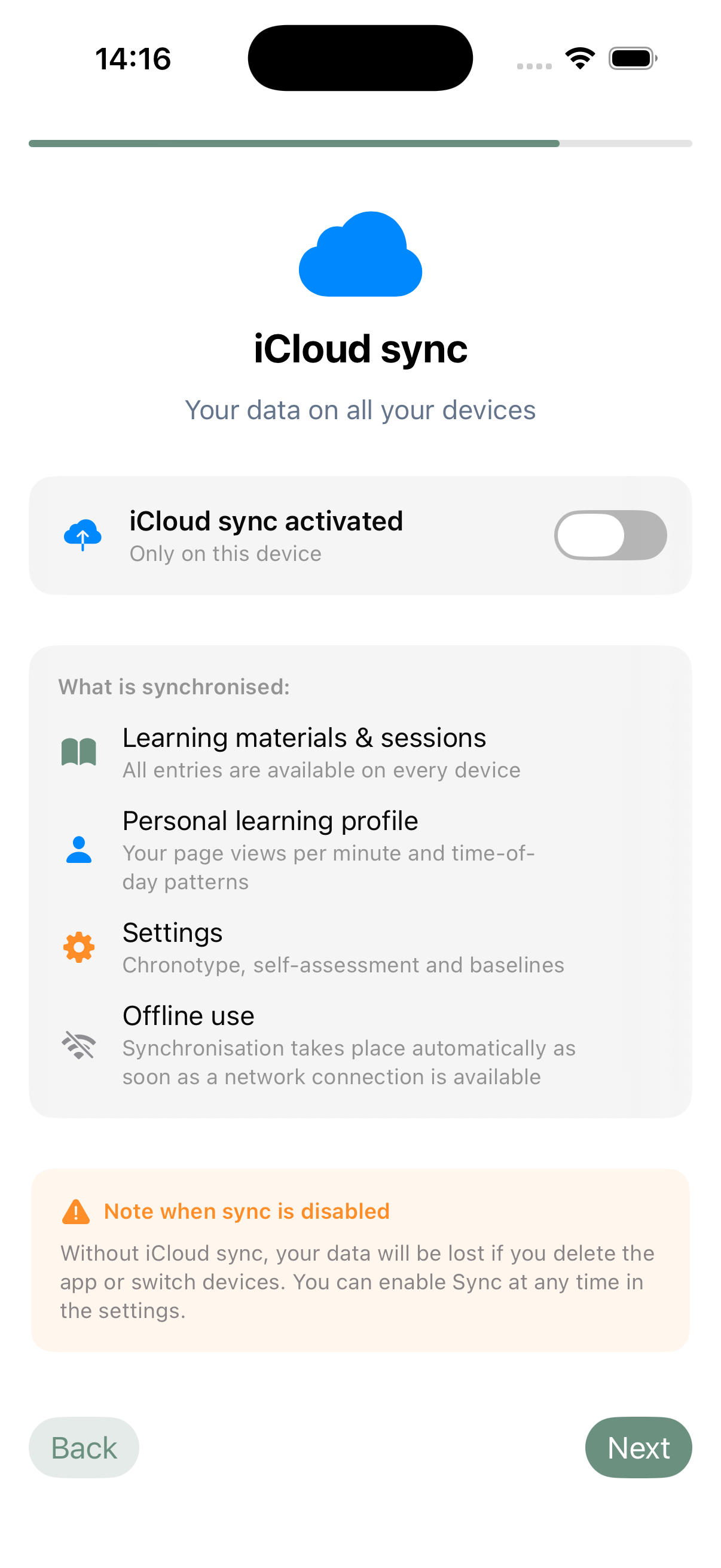 Opt-in to iCloud sync